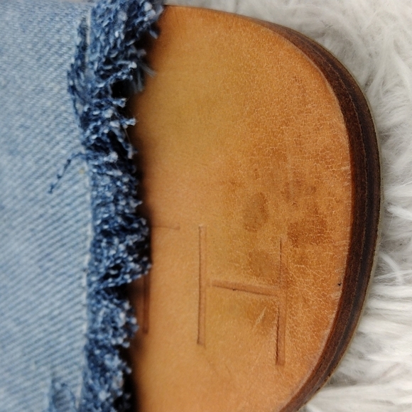 James Smith Blue Leather Fray Denim Fabric Upper Open Toe Slide Flat Sandal Shoe - Picture 14 of 15